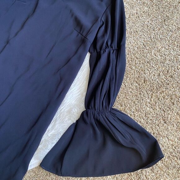 Do+Be Long Bell Sleeve Dress Blue Vneck Womens Size Small - Picture 3 of 6